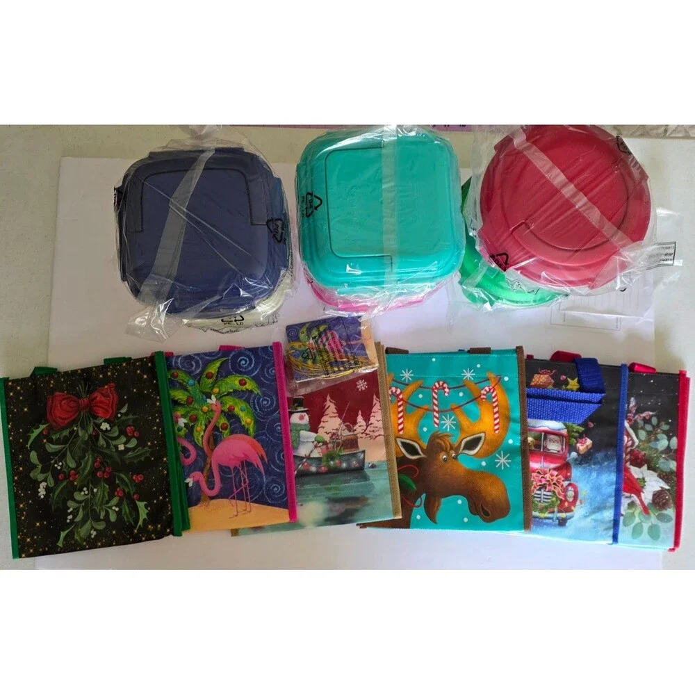 Lock & Lock K50282 6 Bowl Holiday Gift Bag Set 3.5 Cup Open Box